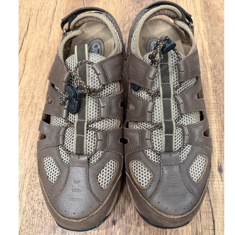 Orthofeet Mens Sandals 10 Wide 2E Brown Leather Athletic Fisherman‎ Comfort